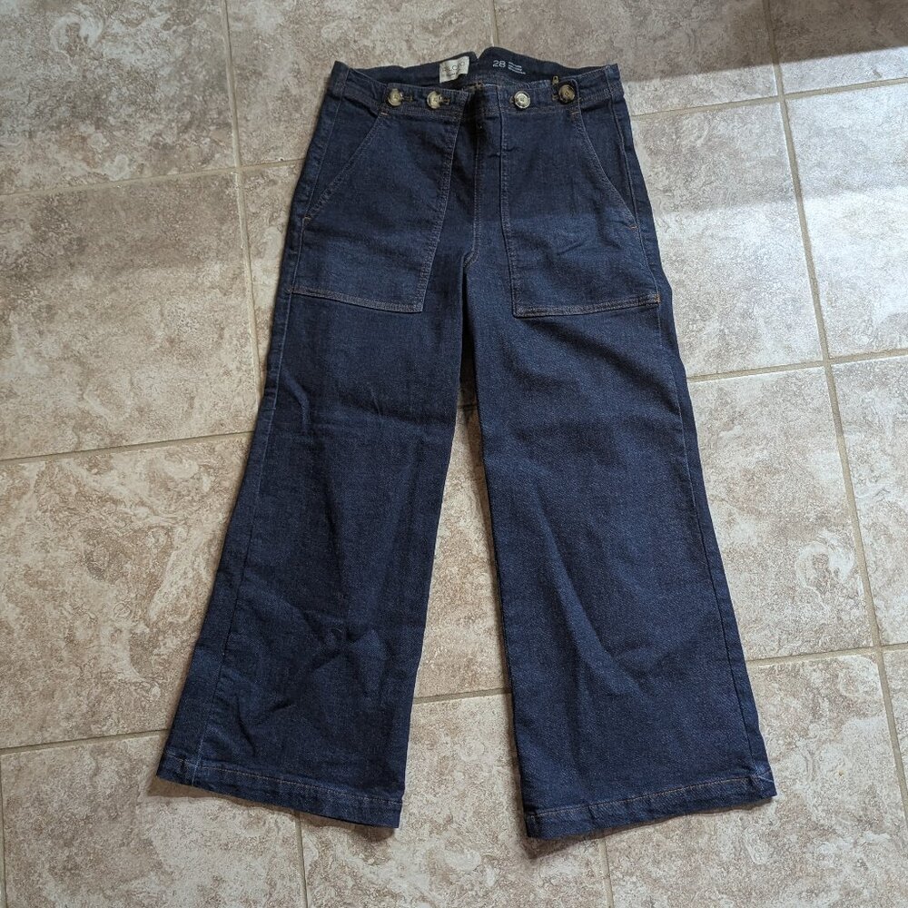 Pilcro Crop Wide Leg Dark Wash Jeans - Size 28